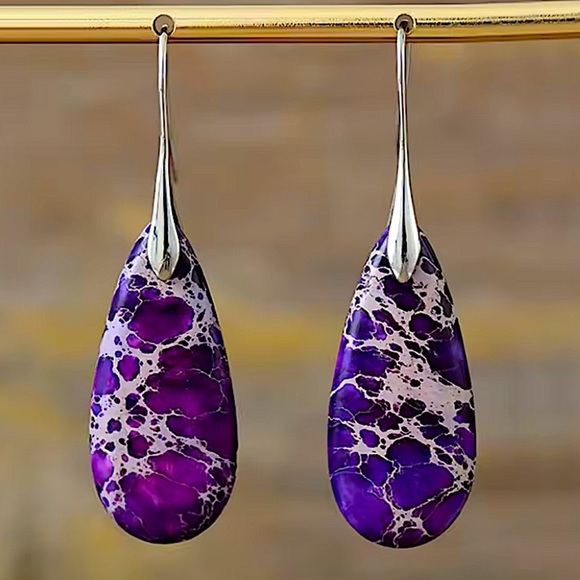 Purple Imperial Jasper Stone Earrings Healing Stone - Picture 1 of 3